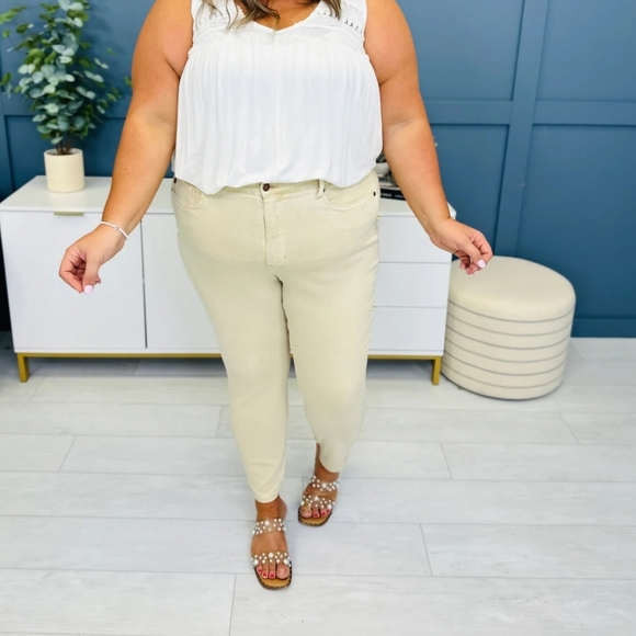 Judy Blue Tummy Control Garment Dyed Skinny Fit Jeans Bone Cream Various Plus - Picture 4 of 11
